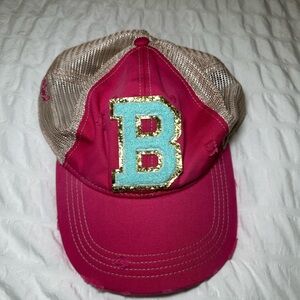 Pink and Gold Cap with Glitter 'B'